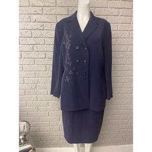Kasper ASL Double Breasted Embroidered Skirt & Jacket 2 Pcs Suit Set Size 12